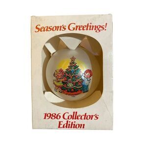 Vintage Campbell’s kids 1986 decorating Christmas tree glass ornament inbox